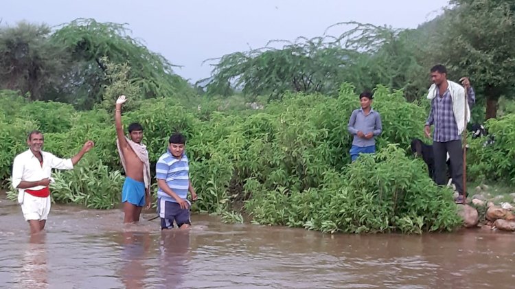 पृथ्वीपुरा के पहाड़ी क्षेत्र में जमकर हुई बारिश सिंचाई विभाग के निकट की चली चादर
